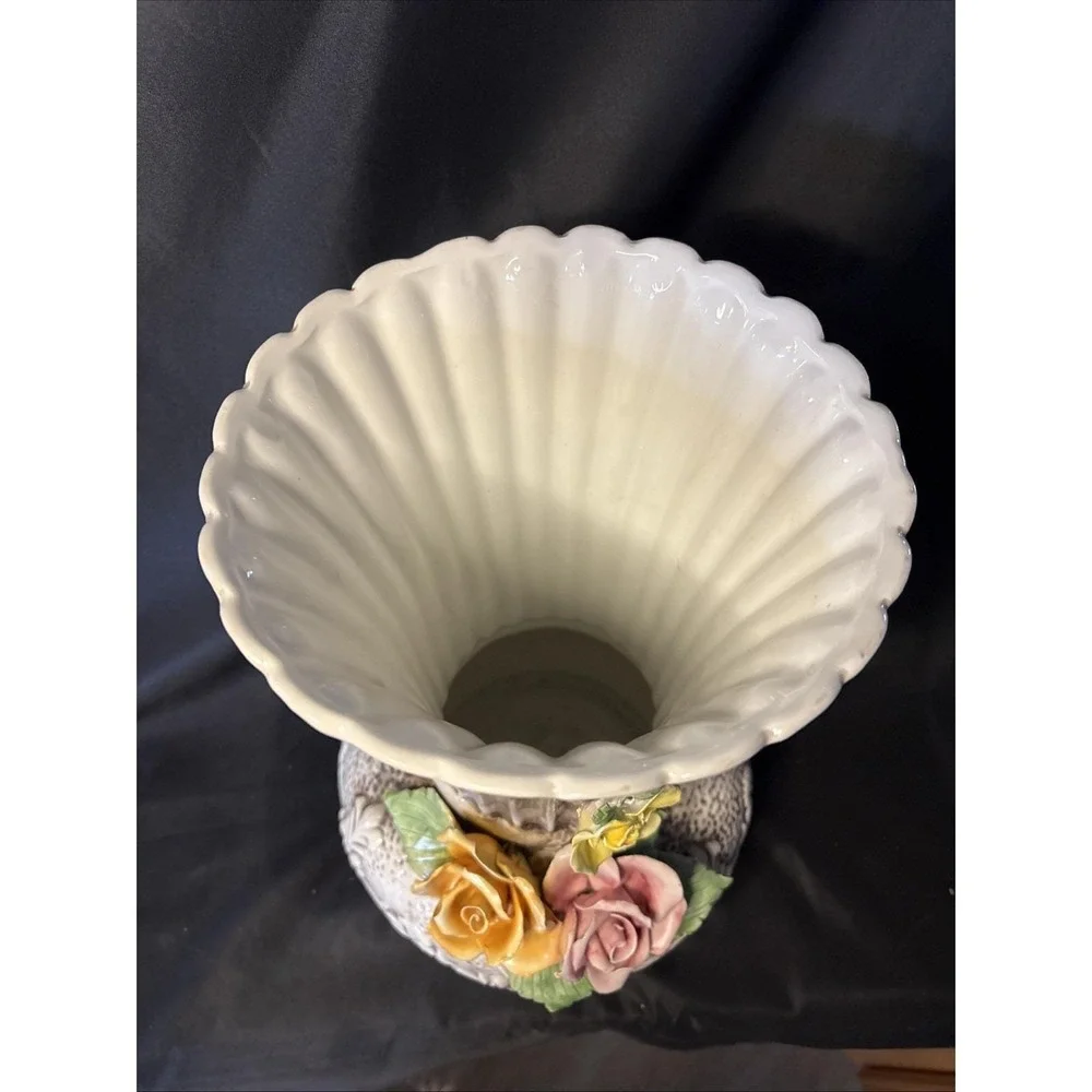 Large Vintage Capodimonte Style Porcelain Rose Vase Made In Italy 14in Tall 4lb